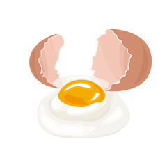 Broken egg isolated on a white background. Vector illustration in cartoon flat style.