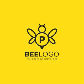 initial p letter bee logo vector illustration design template