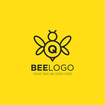 initial q letter bee logo vector illustration design template