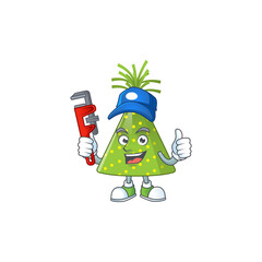 Green party hat Cartoon drawing concept work as smart Plumber
