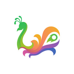 peacock with leaf shape logo vector template