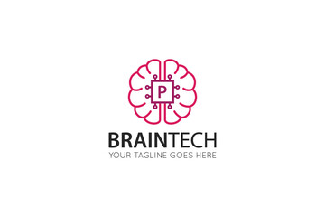 initial leter p brain logo and icon vector illustration design template