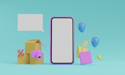 Shopping online background colorful 3D rendering