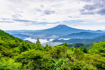 Fuji mountain and Kawaguchiko Lake at Shindotoge Mountain in Summer, Kawaguchiko Lake, Japan