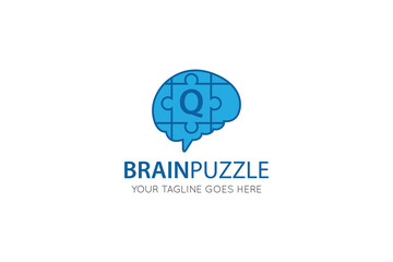 initial leter q brain logo and icon vector illustration design template