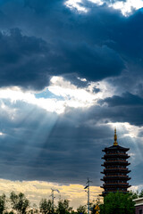 Jesus light over the North Lake Wetland Park in Changchun, China