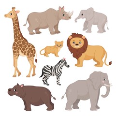Vector set of cartoon animals of Africa.
