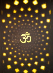 hindu religion focused aum letter surrounded by the lights