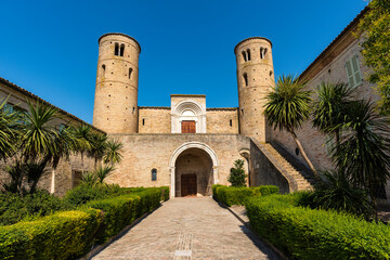 Italy, front of Italian medieval church,
