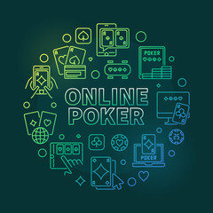 Fototapeta na wymiar Online Poker Game vector modern round outline illustration on dark background