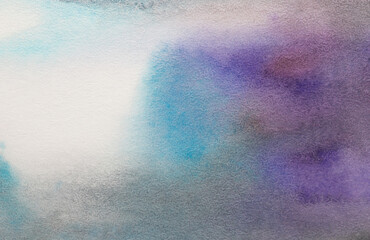Watercolor color texture background. Watercolor abstraction. Artistic background. Blue gray white purple watercolor background.