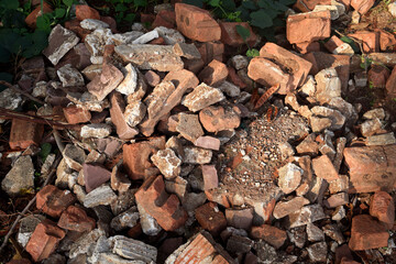 A pile of bricks demolished from the house