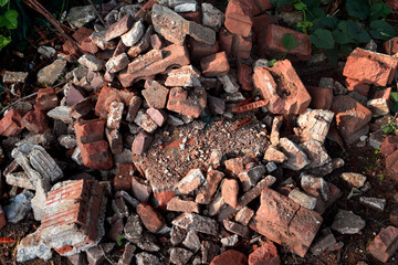 A pile of bricks demolished from the house