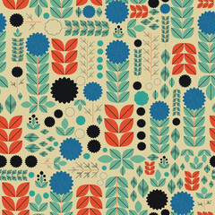Scandinavian floral folk pattern. Geometric Floral vector seamless repeat pattern. Perfect for home decor, fabrics, upholstery, wallpaper, print and packaging, kids products and stationary - 353806661