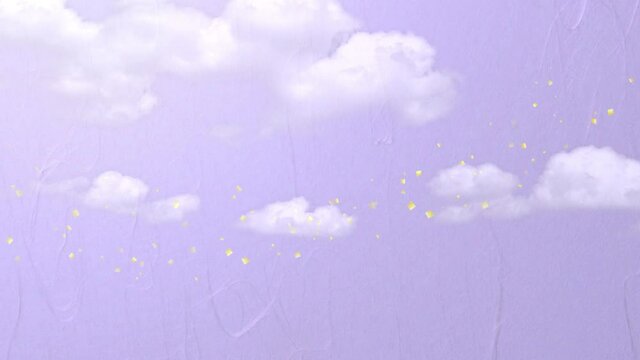 雲と金箔の流れ　紫の和紙の背景
