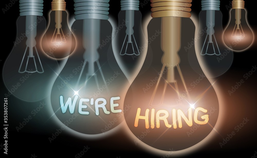 Poster handwriting text we re hiring. conceptual photo process of reviewing applications and finding candid