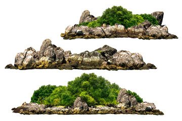 The trees. Mountain on the island and rocks.Isolated on White background - obrazy, fototapety, plakaty