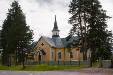 Fototapeta na wymiar New Pihlajavesi Church. Pihlajаvesi (Petäjävesi) is municipality of Finland 