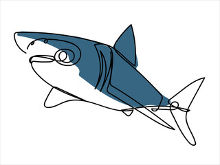 Fototapeta premium Sea fish in linear style. Shark. Stylized illustration of sea creatures.