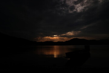 beautiful sunset on the lake background