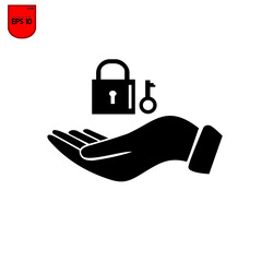 white lock icon in flat hands .vector illustration for graphic and web design