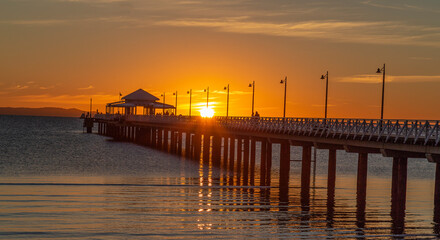 Fototapeta premium Brisbane Queensland Australia - 16 June 2018. Sunrise on the Shorncliffe pier.