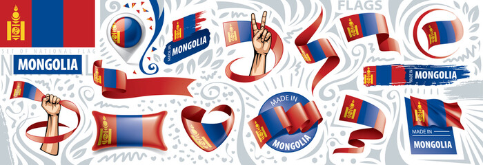 Obraz premium Vector set of the national flag of Mongolia in various creative designs
