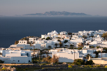 White houses on Mediterranean Folegandros island in Cyclades archipelago in Greece in the evening