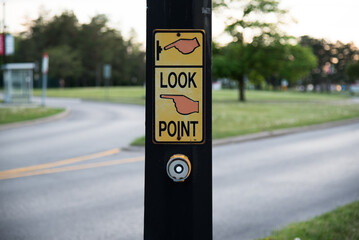 pedestrian crossing look point sign button