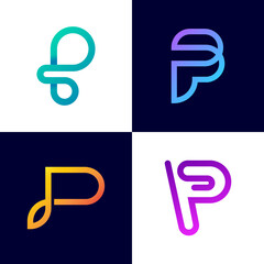 Set of Abstract letter logo P design template Vector. P Premium Set icon elements collection.