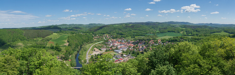 Fototapeta na wymiar Panorama of the city of Wlen - Valley of the Bobr River near Jelenia Gora