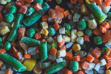Assorted vegetables frozen in cold colors top view