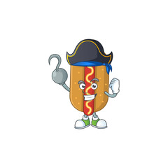 mascot design style of hotdog as a pirate having one hook hand