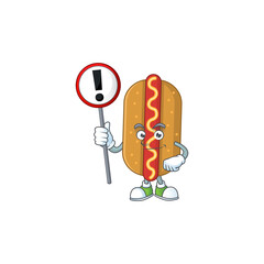 Caricature picture of hotdog holding a sign