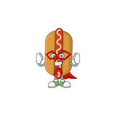 Hotdog cartoon drawing concept performed as a Super hero