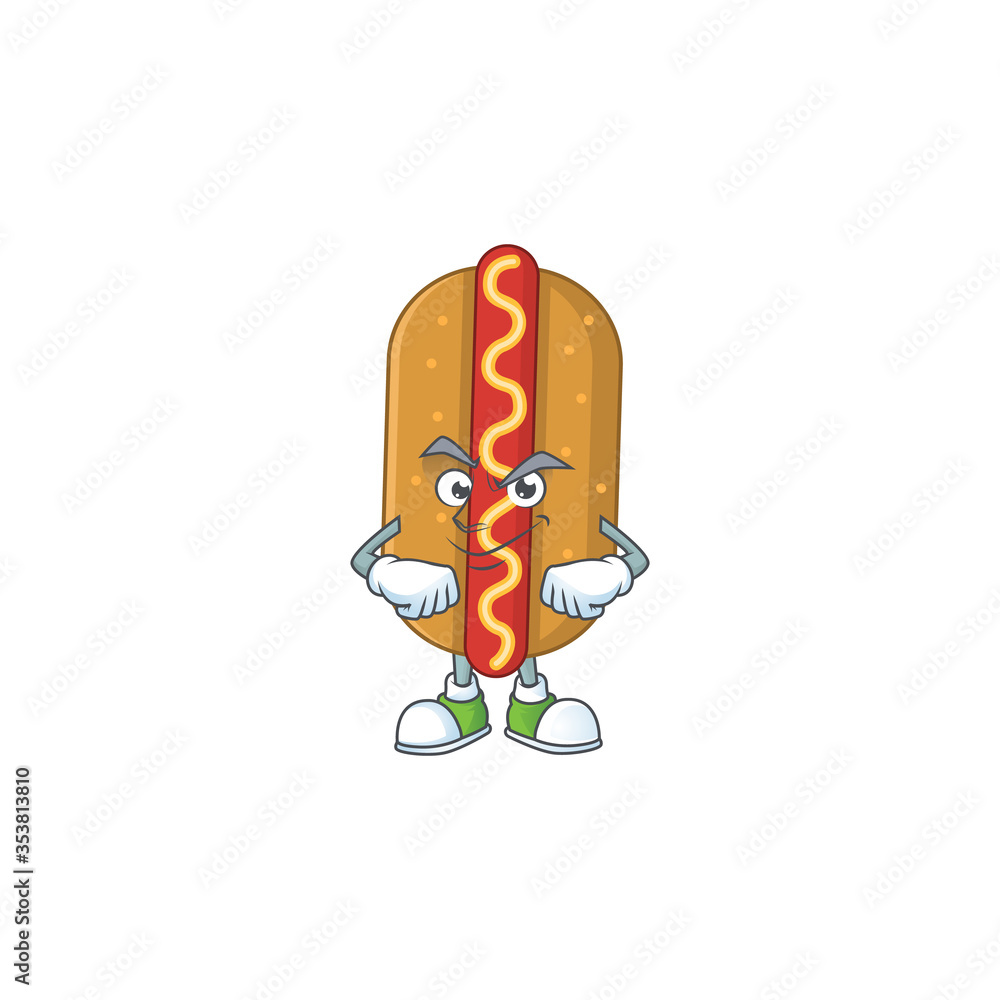 Wall mural Hotdog cartoon character design with sneaky face