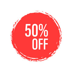 Discount for banner design 50  percent. Sale tag brush icon. Vector flat