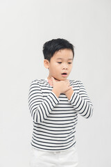 Little ill boy get sore throat or choking can't breath with unhappy. Allergy concept
