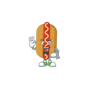 A cartoon image of hotdog as a waiter character ready to serve