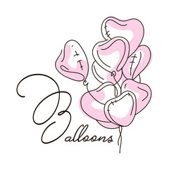 Events, decors, supplies company. Premade Party Planner Logo. Flat concept Heart Balloons for Baby Boutique, Wedding, Birthday, valentine day. Design for greeting cards with lettering typography.