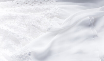 Chiffon and lace close up fabric, fashionable vintage wedding details  