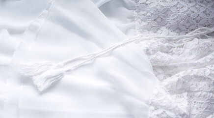 Chiffon and lace close up fabric, fashionable vintage wedding details  