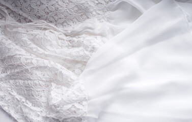 Chiffon and lace close up fabric, fashionable vintage wedding details  