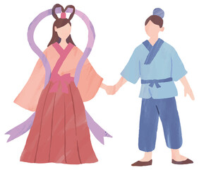 織姫　彦星　七夕　イラスト　水彩