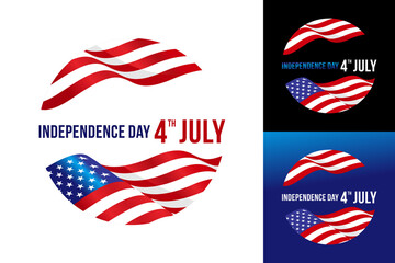 illustration of independence day 4th of July with American flag theme, balloons, skylines and birthday gifts