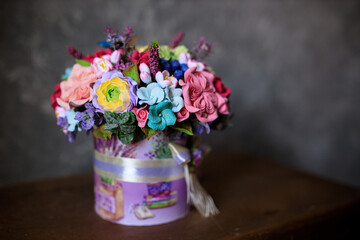 ceramic bouquet of roses in a basket