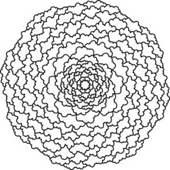 Mandala round lace pattern lined doodle coloring book page black and white background art therapy relax psychology
