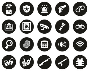 Security System & Equipment Icons White On Black Flat Design Circle Set Big