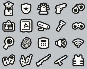 Security System & Equipment Icons White On Black Sticker Set Big