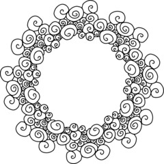 Mandala frame shell sea curl round lace pattern lined doodle coloring book page black and white background art therapy relax psychology
